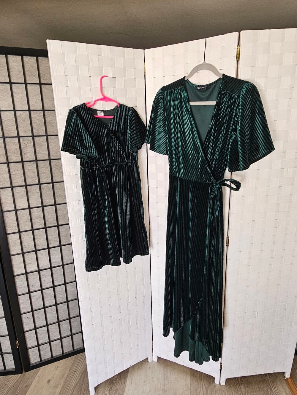Mommy & Me Green Velvet Dresses